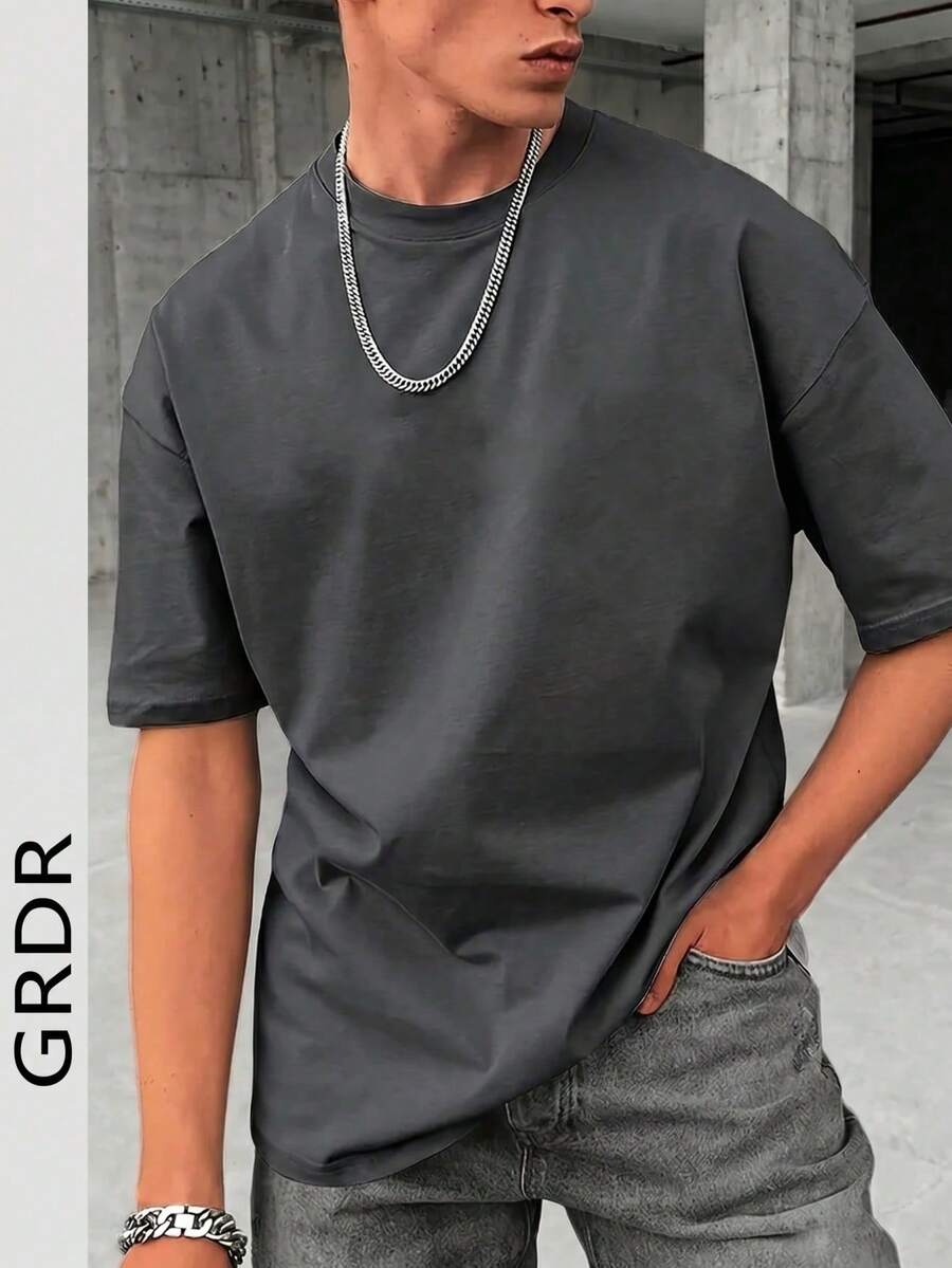Men's Fashionable Loose Fit Short Sleeve T-Shirt GRDR | Exquisite Design | Summer Essential | Easy To Match | Show Off Your Style - 深灰色 - 查看 1