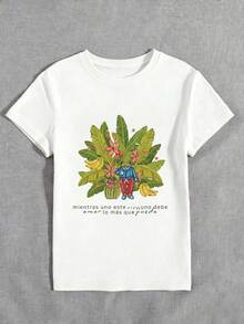 夏季新款圓領 DTMF 圖案修身落肩 T-shirt，度假旅行海灘穿搭 - 白色5 - 查看 3