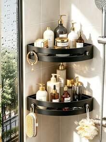 1/2/3pcs No-Drill Corner Shower Caddy, Black/Grey Wall-Mounted Bathroom Storage Rack, Triangular Area Organizer, PP Material, With Drainage Holes, Easy Installation, Suitable For Bathroom - Multicolor - View 5