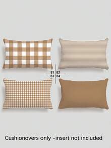4pcs, Plaid Striped Solid Color Pillow Covers, Fresh Versatile Home Decor Pillow Covers, Best-Selling Style, Decorative Pillow Covers For Sofa Living Room Bedroom, No Pillow Insert - Camel - View 15