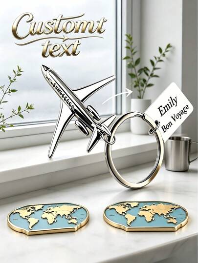 Customizable Airplane Keychain With Engraving, Supports Destination, Airport Code, Flight Number, Create Exclusive Travel Memories, Metal Craftsmanship Sturdy And Durable, Compact And Portable, Unique Gift Choice For Travel, Vacation, Graduation, Birthday