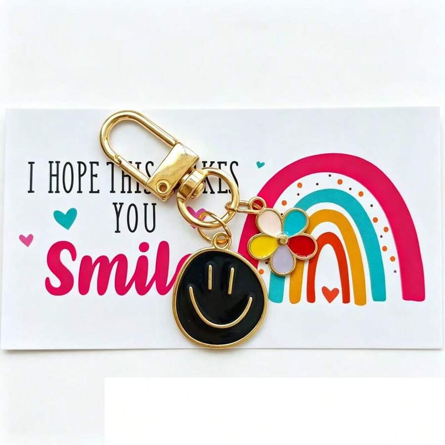 10set Happy Smiling Face Keychains - Colorful Cartoon Metal Key Fobs With Cards - Includes (10 Keychains + 10 Cards) Keychains Suitable For Wallets And Handbags, Durable Metal Construction, Wallet Charms - Party Favors, Thanksgiving Back To School Gifts, Classroom Welcome Keyrings, Multi-Color Set - Multicolor - View 1