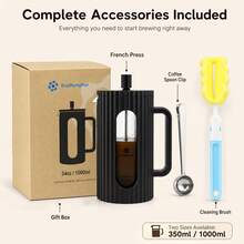 EcoNymphal 12oz/350ml 34oz/1000ml French Press Coffee Pot Heat-Resistant Glass Teapot With Spoon And Brush Suitable For Cold Brew Coffee, Backyard BBQ, RV, Hiking, Kitchen Travel Gift - Black - View 10