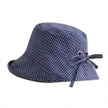Topi Bucket Tipis untuk Wanita, Topi Bucket Kasual Musim Panas dengan Tepi Gulung Motif Kotak-kotak untuk Belanja Musim Panas, Topi Tanpa Bingkai Warna Polos - Topi Nelayan Wanita - View 4