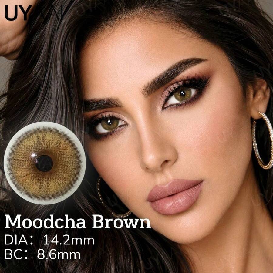 UYAAI Elegant Brown Annual Contact Lenses 14mm Natural Gradient Brown Design Breathable Moisturizing Suitable For Dark Brown Eyes Enhance Your Beauty With Gentle Brown Tones - Brown - View 1