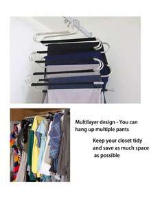 1/5pcs 5-Tier Multi-Function Anti-Slip S-Shaped Pants Hanger With PVC Anti-Slip - Black - View 4