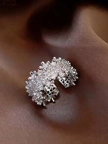 Set Cincin Terbuka Mewah 5 Buah dengan Batu Zirkonia Kubik Super Mengkilap yang Dapat Diatur, Cocok untuk Pemakaian Sehari-hari, Pesta, Hadiah Liburan, Pengantin Pernikahan - Perak - View 5
