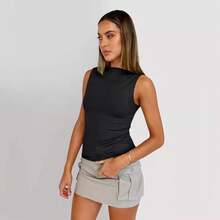 European-American Style Sleeveless Square Neck Camisole For Women - 軍綠色100 - 查看 4