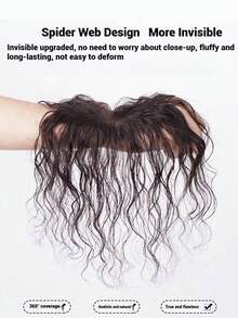 10 Inch Invisible Seamless Hair Topper With Wavy Curls, 12*5cm Handmade Heart-Shaped Net, Bangs On Top, For Adding Volume And Covering Hair Thinning. Long Curly Wig, Natural Invisible Coverage For Gray Hair, With Hair Band And Hair Accessories - Multicolor - View 5