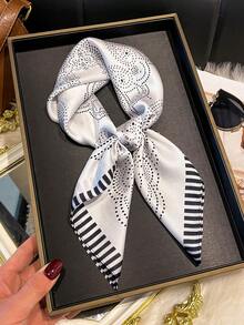 1pc Faux Silk Minimalist Paisley Print 70cm Square Scarf Women's New Bandana Versatile Ribbon Waist Belt Bag Decor Headscarf Hair Accessory Fashion Silk Scarf - White - View 2