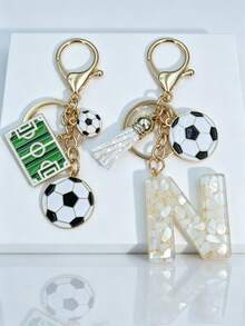2 piezas Colgante de llavero personalizado con letra de fútbol - Blanco - Ver 34