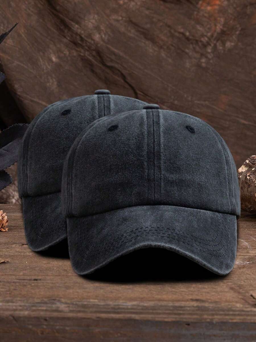 Men's Solid Baseball Cap, Casual - Black+Black - View 1
