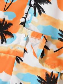 2pcs/Set, Little Boy, Soft & Comfortable, Casual & Cute, Coconut Palm Print Shirt And Sports Shorts, Boys Outfit, Boys Clothing, Boys Summer Clothing, Suitable For Daily Wear, Vacation, Party, Outdoor Activities - Multicolor - View 9