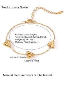 VceTd 1 pezzo Braccialetto pendente da donna in acciaio inossidabile stile romantico alla moda con 3 disegni di pendenti a forma di cuore lucidi, adatto per uso quotidiano, uscite durante le vacanze, feste, appuntamenti, tè pomeridiano o come regalo per le vacanze per le donne o i propri cari - Oro giallo - Visualizzare 2