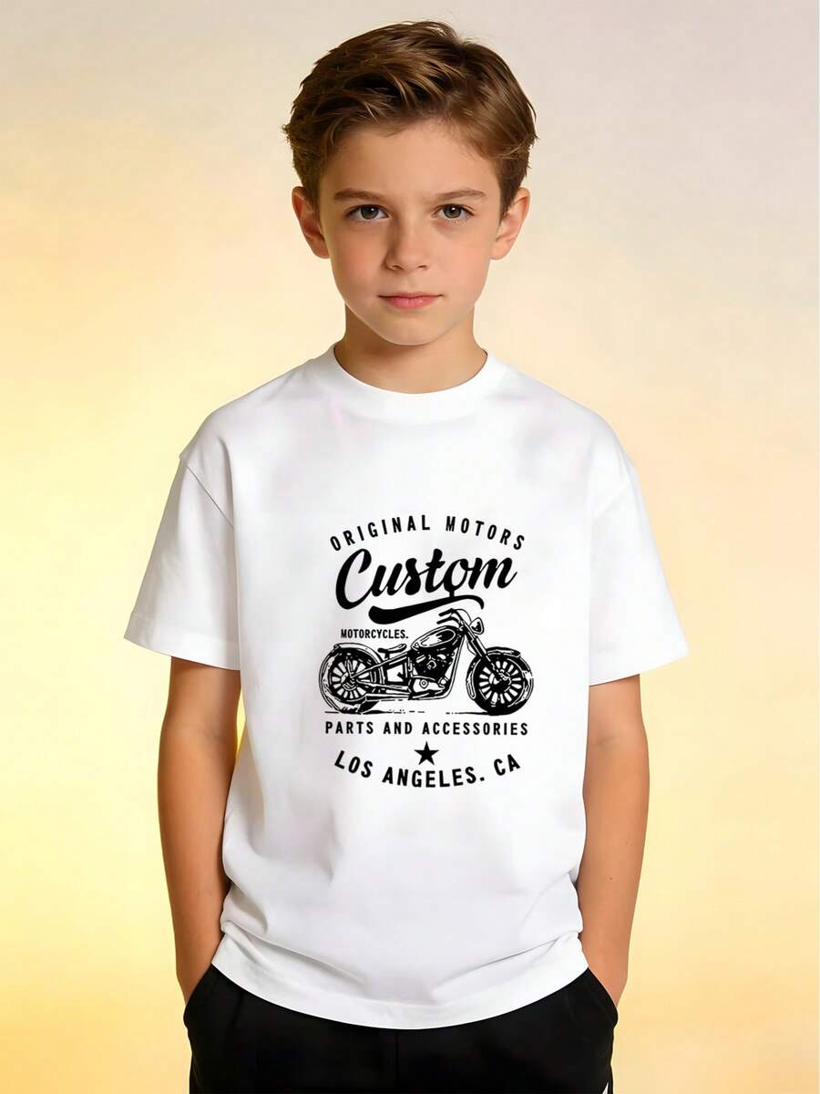 1 Piece Of Modern Children's Clothing For Boys, Suitable For Toddlers, Medium And Large Children, Comfortable And Unique Short-Sleeved T-Shirt. - 白色 - 查看 1