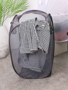 1pc Round Open Foldable Mesh Basket With Side Pocket, 36*58cm Large Capacity Mesh Laundry Basket, Suitable For Nursery, Bathroom - Multicolor - View 11