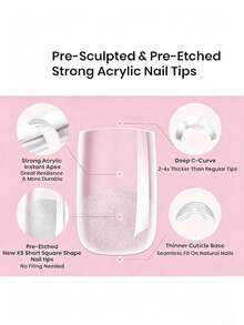 240 Peças Pontas de Unhas Acrílicas em Formato de Amêndoa Curta, Extensões de Unhas Pré-Formadas Semifoscas de Cobertura Total, Unhas Postiças de Gel Quadradas Transparentes para Extensão de Unhas, Manicure DIY em Casa - Multicolorido - Visão 3