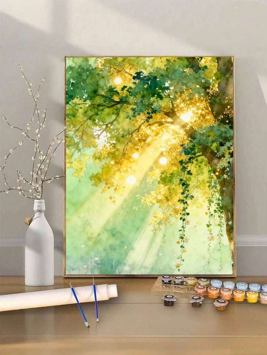 Golden Sunshine Forest Watercolor DIY Number Painting Craft, Adult Home Decor Wall Art, Holiday Gift Landscape Painting - Sets - View 1