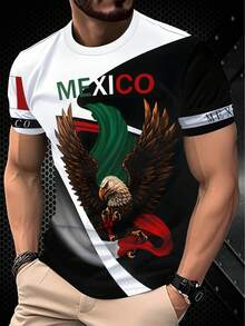 Men's Breathable Quick-Drying T-Shirt - Mexican Eagle Pattern In Green, White, And Red - Lightweight Activewear For Fitness, Travel, And Casual Wear - Fashionable Printed T-Shirt - 白色 - 查看 1
