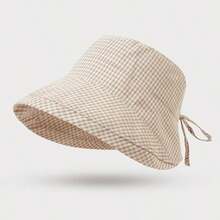 Topi Bucket Tipis untuk Wanita, Topi Bucket Kasual Musim Panas dengan Tepi Gulung Motif Kotak-kotak untuk Belanja Musim Panas, Topi Tanpa Bingkai Warna Polos - Topi Nelayan Wanita - View 8