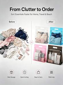 Frosted PVC Travel Storage Bag With Handle, Semi-Transparent Zipper Organizer Bag, Suitable For Underwear, Swimwear, Socks, Toiletries, Cosmetics, Gym Clothes, Beach, Pool, Travel And Home Use, 28 X 25 X 8 Cm - Multicolor - View 4