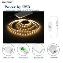LQHZMYY 1件觸控調光LED燈條,低壓5V,USB供電附觸控開關,長按可調節亮度,6000K白光/3000K暖光,1m/2m/3m/4m/5m/10m多種尺寸,可裁剪且附背膠,適用於縫紉機、電視、電腦背景、浴室鏡氛圍燈、直播補光、櫥櫃、衣櫃、廚房補光 - 觸控開關 - 查看 9