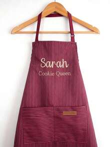 1pc Personalized Embroidered Apron, Customizable Name, Custom Gift For Cooking And Baking Enthusiasts, Housewarming Gift, Suitable For Adults And Children, Custom Cooking BBQ Kitchen Apron With Pockets, Unique Gift - Multicolor - View 2