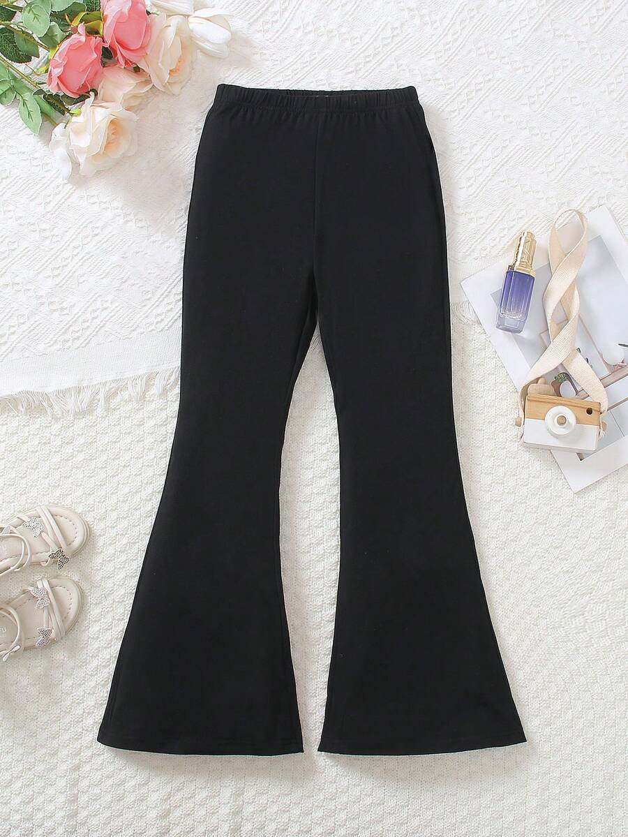 Young Girl' Flared Pants 2025 New Design Summer Lightweight Solid Color Versatile Casual Bootcut Long Trousers - Black - View 1