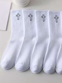 1/5 Pairs Men's Women's Knitted Mid-Calf Socks Black White Warm Socks Long Socks Casual Socks Sports Socks Fashionable Suitable For Autumn/Winter Daily Wear - Multicolor - View 5
