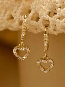 1 Pair Fashion Minimalist Heart Earrings, Luxury Style High-End Jewelry For Women - Gold - View 6