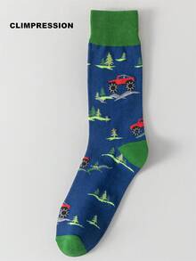 CLIMPRESSION Cotton Unisex Creative Truck Pattern Mid-Calf Socks, Blue Forest Pine Tree Print, Casual & Dress Socks - Blue - View 7