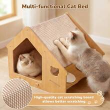 EZIFY Cat House Villa, Integrated Design With Food Bowl, Sturdy Load-Bearing, Floating Food Bowl, No Floor Space Occupied, Two-In-One Eating And Resting For Cats, Natural Wood Simple Style - 43*48*41cm - 查看 5