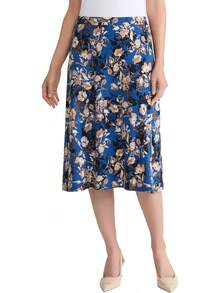 Kasper Women's Floral Print Pull On Knit Skirt - Blue Night Multi - View 1