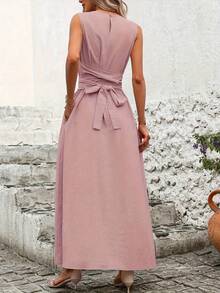 Vestido Casual Sin Mangas con Lazo en la Espalda.Color Sólido, Fresco y Versátil. - Rojo - Ver 9