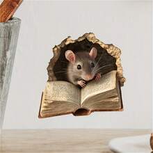 1pc Whimsical Reading Mouse Hole Wall Decal - Easy DIY, Matte PVC, Living Room And Entryway Decor Animal Print, Self-Adhesive And Removable, Whimsical Decoration - 1PC - View 2