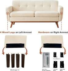 Kingfun - Sofá de dos plazas de 165.6 cm de ancho, decoración moderna de mediados de siglo, sofás para sala de estar, muebles tapizados con botones, fácil de instalar, sofá pequeño para dormitorio - Beige 2.0 - Ver 12