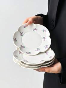 1 pieza/4 piezas Platos de cerámica con estampado floral multicolor, platos de 6 pulgadas con borde floral pintado a mano estilo Ins, plato para joyas, plato para postres, plato para aperitivos, plato para pasteles, bandeja, plato multiusos, regalo para amigos - Multicolor - Ver 7