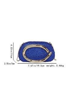 Women's Rhinestone Rounded Rectangular Evening Clutch, Front Curved Oval Handle Handbag, Fashion Crossbody Bag, Suitable For Wedding, Ball, Valentine's Day Party - Blue - View 9