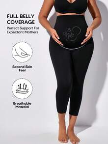 Maternity High Waist Abdominal Support Capris With Expandable Belly Panel Black Summer - Black - View 3