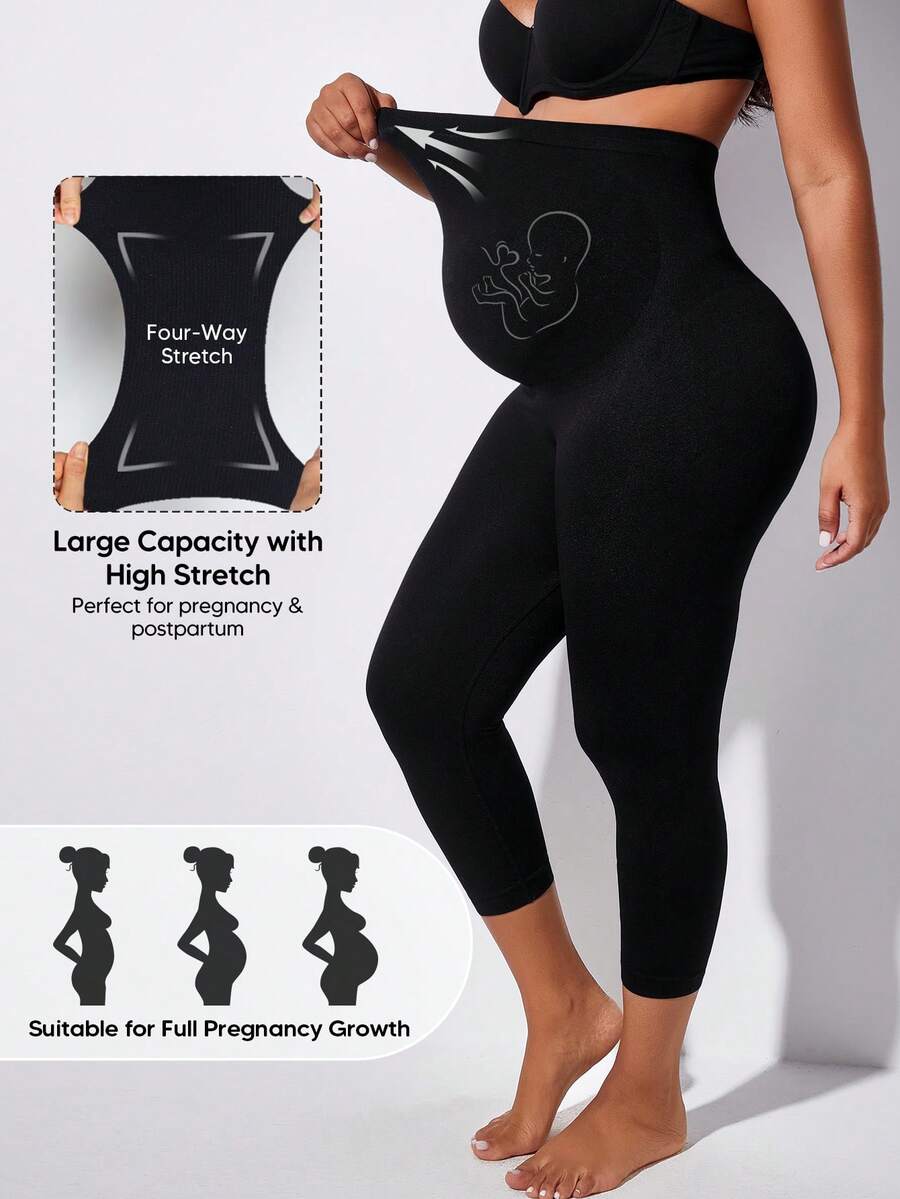 Maternity High Waist Abdominal Support Capris With Expandable Belly Panel Black Summer - Black - View 1