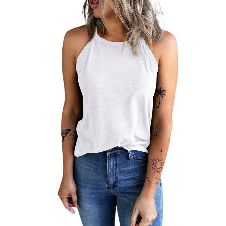 Top halter sin mangas liso ajustado versátil verano 2026 mujer europeo-americano - Gris - Añade 5