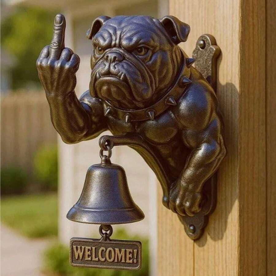 Funny Bulldog Doorbell, Bulldog Design Rustic Cast Iron Doorbell Door Ring - 1PC - View 1