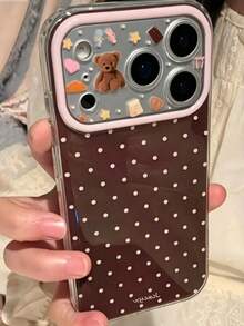 Cute Polka Dot Glossy Anti-Fall Phone Case For 17 Pro Max 11 12 13 14 15 16 Pro Max IMD Anti-Fall Protective Cover Shell - Brown Background With Polka Dots - View 3