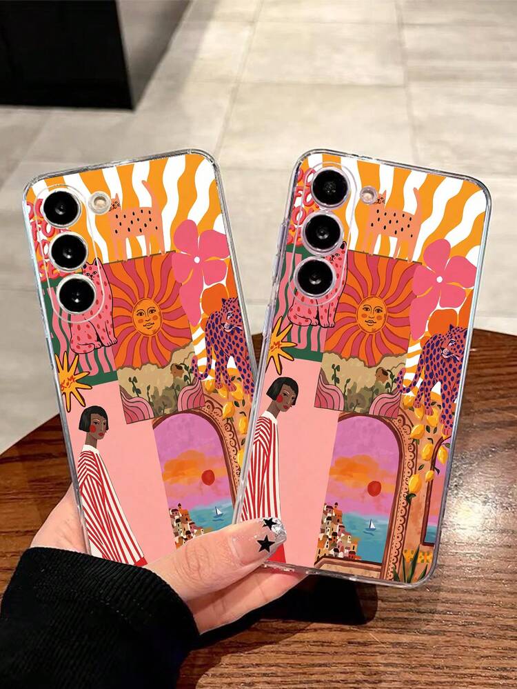 Lucky 美學條紋太陽豹手機殼 軟殼保護套，適用於 Honor、Galaxy A04e/12/A13/A14/A34/A50/A52/A53/A54/S21/S22/S23/S24/S25/S25Ultra/S25FE/S26/S26 PLUS/S26 ULTRA/S26 EDGE/6A/7A/8A/12T/13T/15T/15 TPRO - 無色 - 查看 2