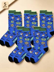 1/3/5 pares de calcetines de media caña con tema de juegos retro para hombres, suaves, absorbentes de sudor, resistentes al olor, regalo divertido, uso diario, adecuados para verano y otoño - Multicolor - Ver 11