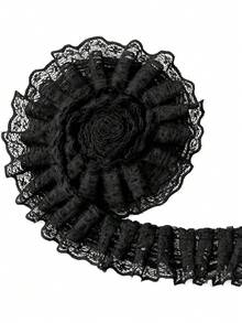 5/10 Yards Double Layer Ruffle Trim, 1.97 Inch Wide Black/White Lace Ribbon, Vintage Embroidered Lace Fabric, Suitable For Sewing, Clothing, Dresses, Crafts, Bags, Gift Wrapping, Wedding Decoration - Double-layer Lace - View 2