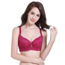 Sujetador sexy de encaje ajustable de talla grande con aros, push-up, estilo fino para mujer. - Rojo - Ver 3