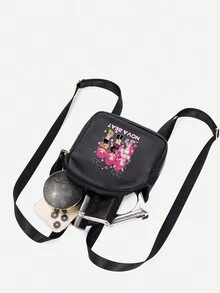 1pc Girls Cute Classic Backpack K-Pop Witch Girl Group Print Backpack, Rainbow Backpack, Shoulder Bag, Heart-Shaped Wallet, Adjustable Shoulder Strap Design, Valentine's Day Gift, Suitable For Daily, Outdoor, School, Travel, Hiking, Portable Use, Lightweight Casual, Ideal Gift Choice - Black - View 7