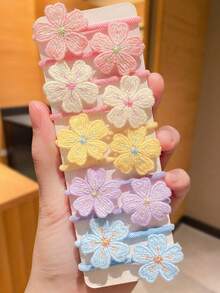 10pcs Girls Colorful Fabric Flower Hair Scrunchies, Pink Yellow Purple Blue Dopamine Color Floral Hairbands, Exquisite Floral Pattern Headbands, Cute Multi-Functional Hair Accessories, Suitable For Girls Daily Wear And Party, Perfect Gift - Multicolor - View 5