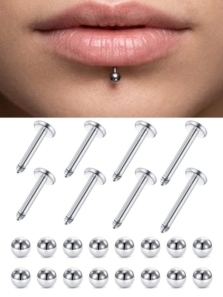 CIZME 16G 316L Stainless Steel Lip Ring Lip Stud, Ear Cartilage Earring Stud Replacement Ball Short Lip Ring 6mm 8mm 10mm 12mm Ear Bead Piercing Jewelry - Silver - View 1